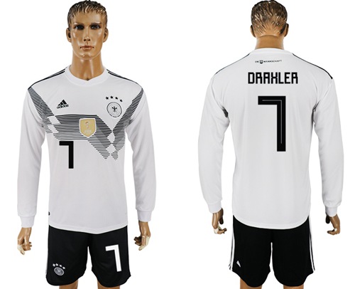 Germany #7 Draxler White Home Long Sleeves Soccer Country Jersey